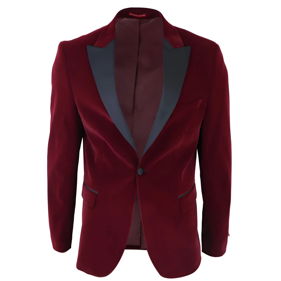 Men's Wine Velvet Tux Blazer Satin Lapels Dinner Wedding Prom Black Tie - TruClothing.com - 1