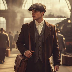 Herren Wollmischung Fischgrät Schiebermütze im Zeitungsjungenstil - Braun - TruClothing.com - 4