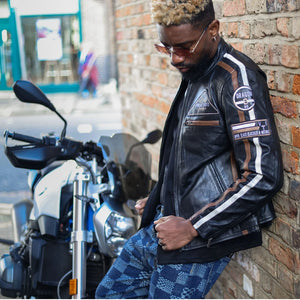 Veste en cuir pour homme style blouson de course biker avec fermeture éclair - Noir - Infinity Leather - 9