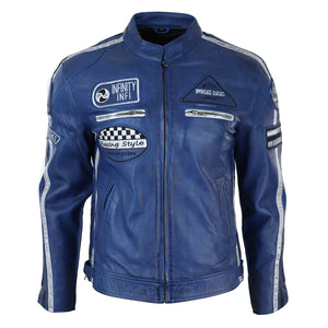 Veste en cuir pour homme style blouson de course biker avec fermeture éclair - Bleu - Infinity Leather - 15