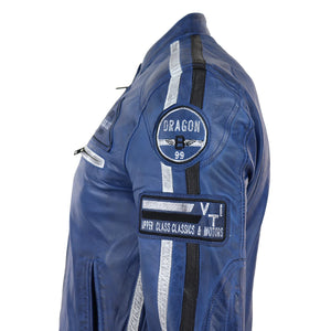 Veste en cuir pour homme style blouson de course biker avec fermeture éclair - Bleu - Infinity Leather - 19