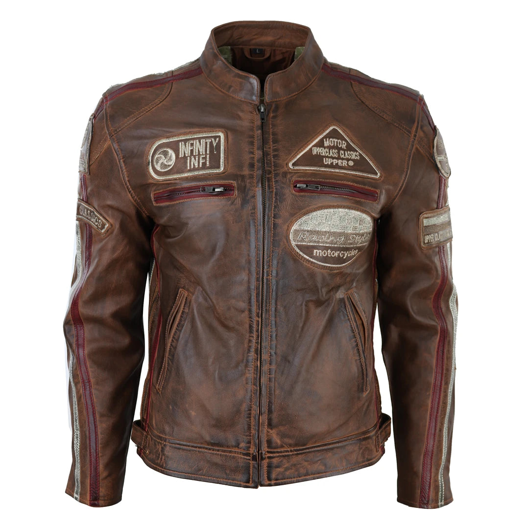 Veste en cuir pour homme style blouson de course biker avec fermeture éclair - Marron - Infinity Leather - 1