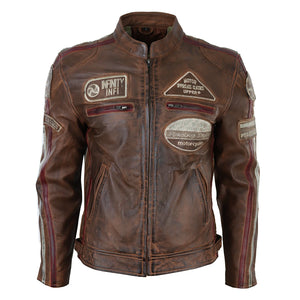 Veste en cuir pour homme style blouson de course biker avec fermeture éclair - Marron - Infinity Leather - 1