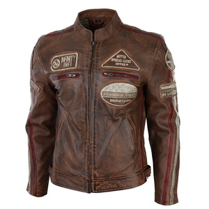 Veste en cuir pour homme style blouson de course biker avec fermeture éclair - Marron - Infinity Leather - 4
