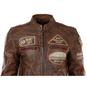 Veste en cuir pour homme style blouson de course biker avec fermeture éclair - Marron - Infinity Leather - 5