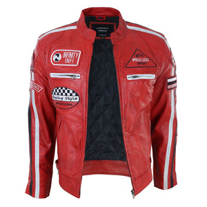 Veste en cuir pour homme style blouson de course biker avec fermeture éclair - Rouge - Infinity Leather - 22