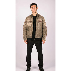 Veste en cuir pour homme style blouson de course biker avec fermeture éclair - Marron clair - Infinity Leather - 30