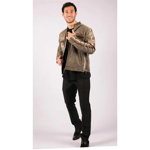 Veste en cuir pour homme style blouson de course biker avec fermeture éclair - Marron clair - Infinity Leather - 31