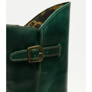 MES2913 - Women's Wedge Heel Buckle Mid Calf Leather Boots - Green - Fly London - 9