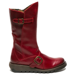 MES2913 - Women's Wedge Heel Buckle Mid Calf Leather Boots - Red - Fly London - 20