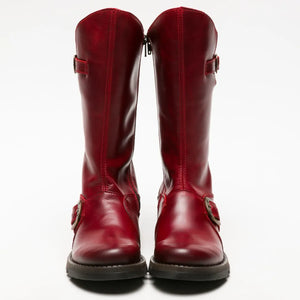 MES2913 - Women's Wedge Heel Buckle Mid Calf Leather Boots - Red - Fly London - 22