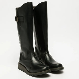 MOL2 - Women's Wedge Heel Knee High Leather Boots - Black - Fly London - 2