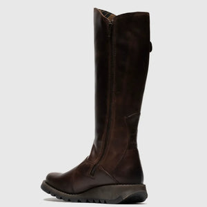 MOL2 - Women's Wedge Heel Knee High Leather Boots - Brown - Fly London - 9