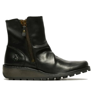 MON944FLY - Women's Wedge Heel Leather Ankle Boots - Black - Fly London - 8