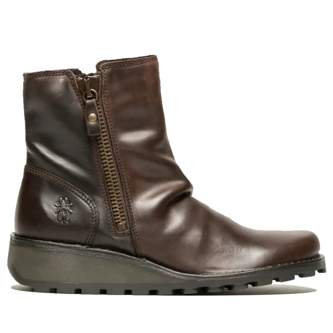 MON944FLY - Women's Wedge Heel Leather Ankle Boots - Brown - Fly London - 1