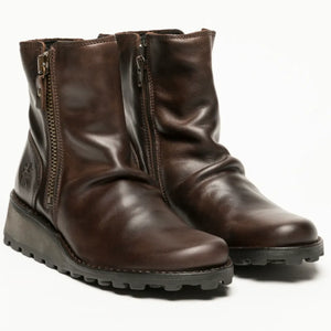 MON944FLY - Women's Wedge Heel Leather Ankle Boots - Brown - Fly London - 2