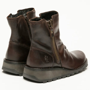 MON944FLY - Women's Wedge Heel Leather Ankle Boots - Brown - Fly London - 3