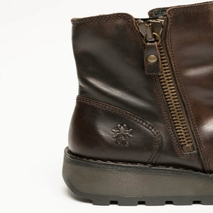 MON944FLY - Women's Wedge Heel Leather Ankle Boots - Brown - Fly London - 6