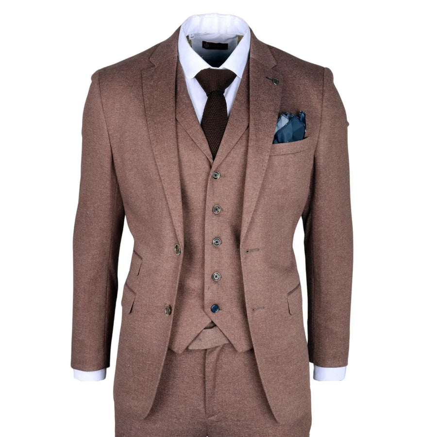 Nathan - Garnitur męski 3-częściowy brązowy Slim Fit - Robert Simon - 1