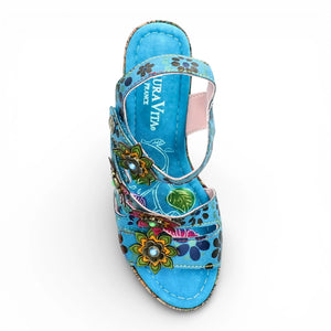 Nellao 33 - Sandali zeppa donna blu a fiori in pelle - Laura Vita - 6