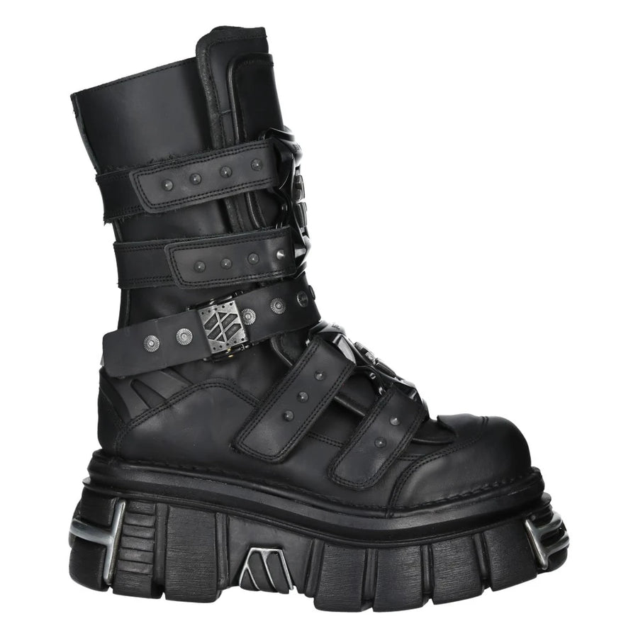New Rock Boots M-MET422-S1 Unisex Metallic Black Leather Platform Gothic Boots - New Rock - 1