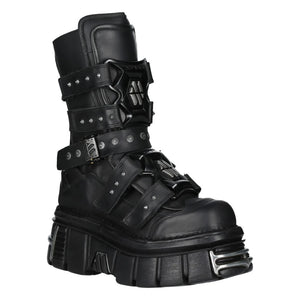 New Rock Boots M-MET422-S1 Unisex Metallic Black Leather Platform Gothic Boots - New Rock - 2