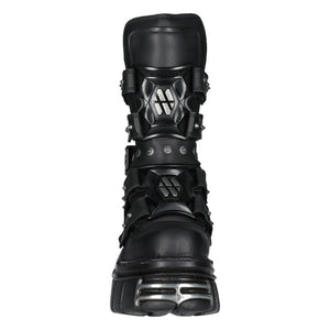 New Rock Boots M-MET422-S1 Unisex Metallic Black Leather Platform Gothic Boots - New Rock - 3