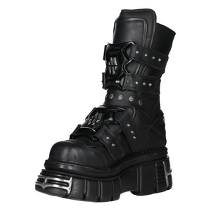 New Rock Boots M-MET422-S1 Unisex Metallic Black Leather Platform Gothic Boots - New Rock - 4