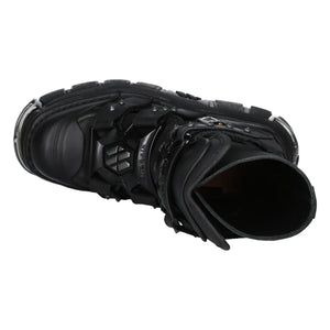 New Rock Boots M-MET422-S1 Unisex Metallic Black Leather Platform Gothic Boots - New Rock - 6