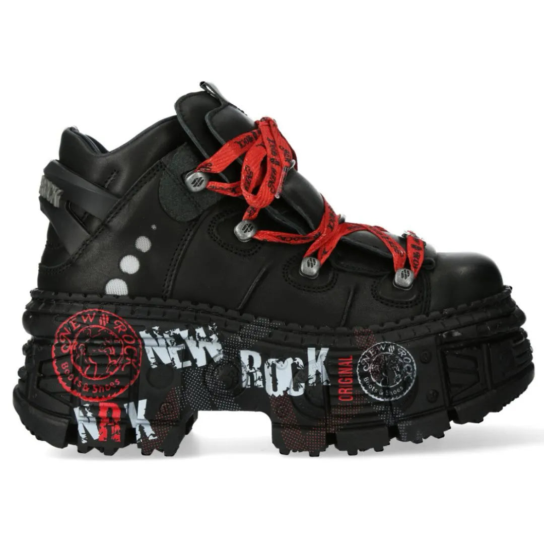 New Rock Buty za kostkę WALL106-C9 Uniseksowe metaliczno-czarne skórzane na platformie gotyckie - New Rock - 1