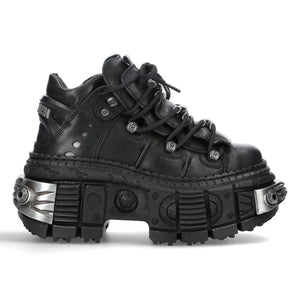 New Rock Boots WALL106-S10 Unisex Metallic Black Leather Platform Gothic Boots - New Rock - 1