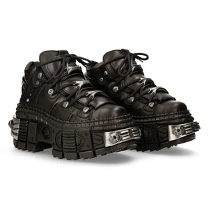 New Rock Boots WALL106-S10 Unisex Metallic Black Leather Platform Gothic Boots - New Rock - 2