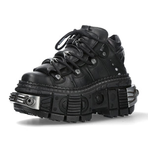 New Rock Boots WALL106-S10 Unisex Metallic Black Leather Platform Gothic Boots - New Rock - 3