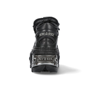 New Rock Boots WALL106-S10 Unisex Metallic Black Leather Platform Gothic Boots - New Rock - 6