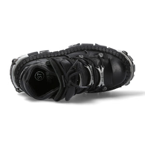 New Rock Boots WALL106-S10 Unisex Metallic Black Leather Platform Gothic Boots - New Rock - 8