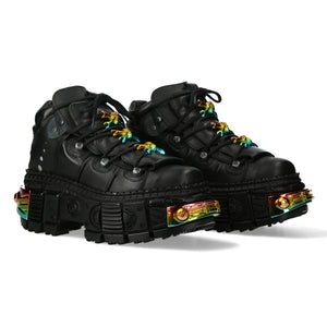 New Rock Boots WALL106-S23 Unisex Metallic Black Leather Platform Gothic Boots - New Rock - 2