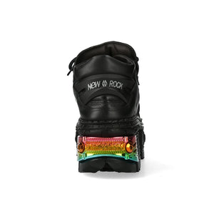 New Rock Boots WALL106-S23 Unisex Metallic Black Leather Platform Gothic Boots - New Rock - 6