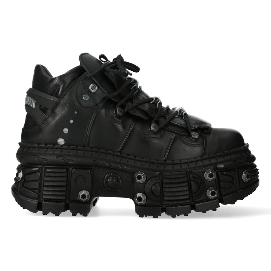 New Rock Stiefel WALL106-S25 Unisex Metallic Schwarz Leder Plattform Emo Boot - New Rock - 1