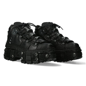 Bottines New Rock WALL106-S25 boots unisexe cuir noir détails métalliques semelle compensée style gothique - New Rock - 2