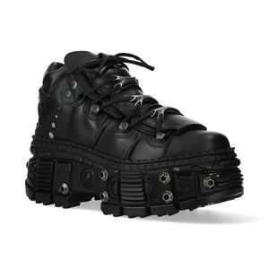 Bottines New Rock WALL106-S25 boots unisexe cuir noir détails métalliques semelle compensée style gothique - New Rock - 3