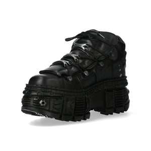 Bottines New Rock WALL106-S25 boots unisexe cuir noir détails métalliques semelle compensée style gothique - New Rock - 5