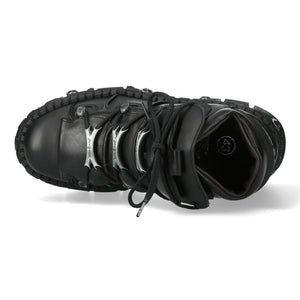 Bottines New Rock WALL106-S25 boots unisexe cuir noir détails métalliques semelle compensée style gothique - New Rock - 8