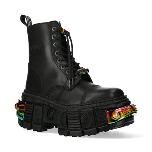New Rock Boots WALL83CCT-S8 Unisex Metallic Black Leather Platform Gothic Boots - New Rock - 3