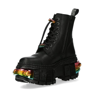New Rock Boots WALL83CCT-S8 Unisex Metallic Black Leather Platform Gothic Boots - New Rock - 5