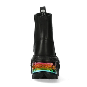 New Rock Boots WALL83CCT-S8 Unisex Metallic Black Leather Platform Gothic Boots - New Rock - 6