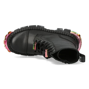 New Rock Boots WALL83CCT-S8 Unisex Metallic Black Leather Platform Gothic Boots - New Rock - 8