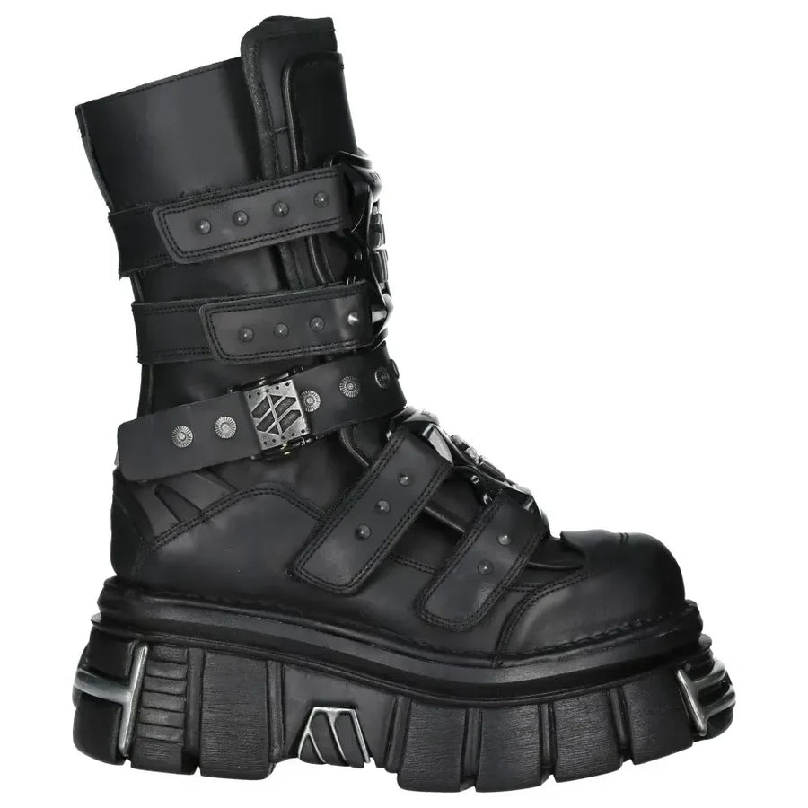 New Rock M-MET422-S1 - Czarne buty skórzane na platformie unisex gotyckie - New Rock - 1