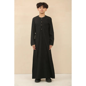 OE-300 - Boy's Emirati Omani Thobe Gold Embroidery - Black - Thobez - 19