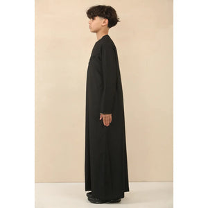 OE-300 - Boy's Emirati Omani Thobe Gold Embroidery - Black - Thobez - 23