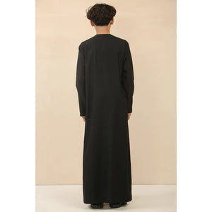 OE-300 - Boy's Emirati Omani Thobe Gold Embroidery - Black - Thobez - 24